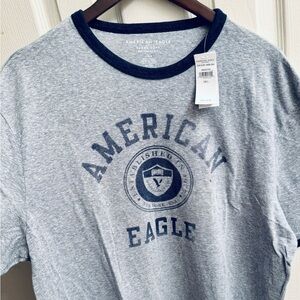 American Eagle Graphic Logo Heather T-Shirt- Blue, L